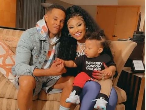 Kenneth Petty and Nicki Minaj with their child