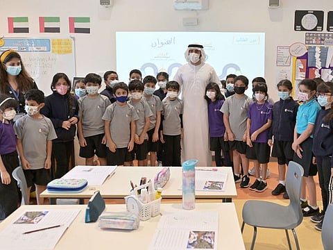 Sheikh Hamdan Bin Mohammad interacting with students at Dubai Schools Al Barsha on Sunday