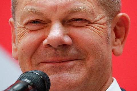 Social Democratic Party (SPD) leader and top candidate for chancellor Olaf Scholz during the party leadership meeting, one day after the general elections, in Berlin  on September 27, 2021.