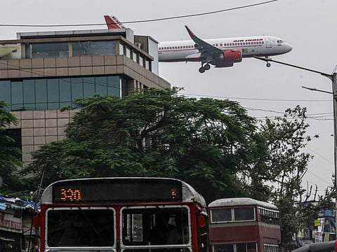 An Air India Ltd. aircraft prepares to land at Chhatrapati Shivaji Maharaj International Airport in Mumbai, on September 28, 2021. 