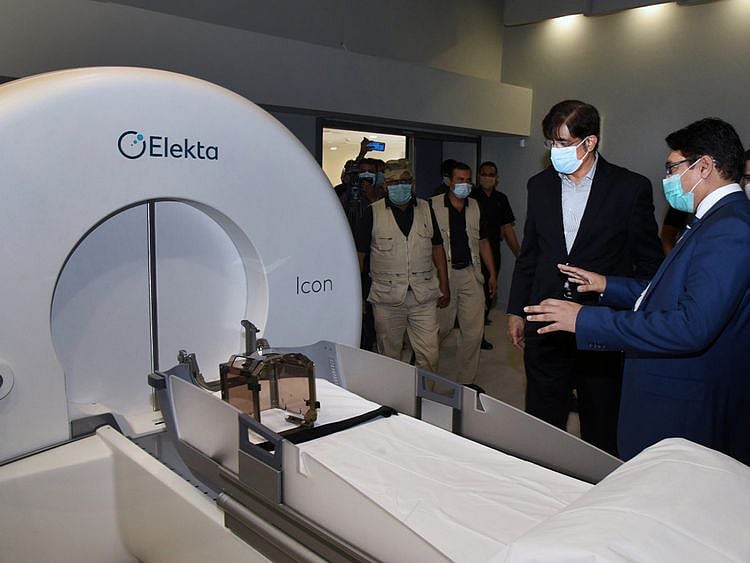 Sindh Chief Minister Syed Murad Ali Shah at the launch of the facility on Ojha Campus of Dow University of Health Sciences in Karachi.