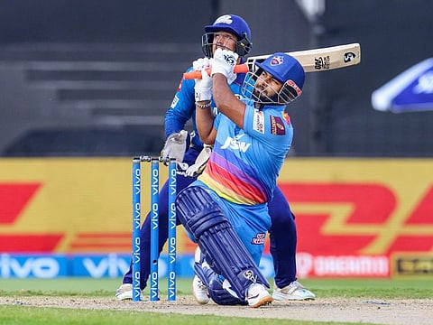 Rishabh Pant captain of Delhi Capitals bats during match 46 of the Indian Premier League between the Mumbai Indians and the Delhi Capitals held at the Sharjah Cricket Stadium in Sharjah.