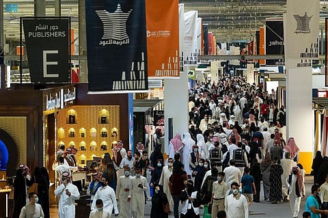 Book buffs gather inside the Riyadh Book Fair. 