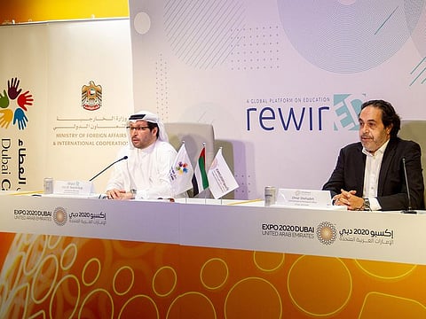 Dr Tariq Al Gurg (left), CEO and vice-chairman at Dubai Cares, with Omar Shehadeh, Chief International Participants Officer, Expo 2020 Dubai. 