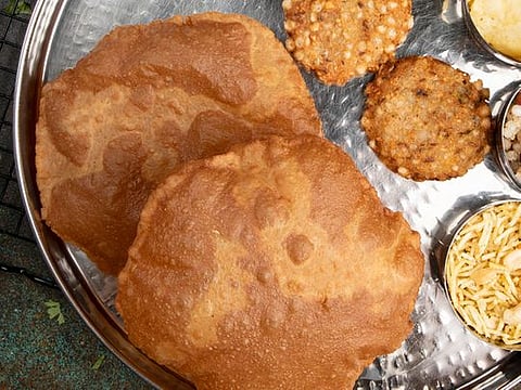 Rajgira puri or Amaranth flour deep-fried breads 