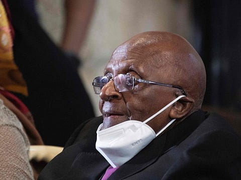 Archbishop Emeritus and Nobel Peace Laureate Desmond Tutu, attends a service at St. George's Cathedral to celebrate his 90th birthday in Cape Town, on October 07, 2021.
