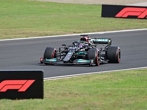 Mercedes' British driver Lewis Hamilton drives during a practice session at the Intercity Istanbul Park in Istanbul ahead of the Turkish F1 Grand Prix tomorrow.
