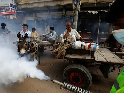 A fumigation drive underway in the Lyari neighbourhood of Karachi.