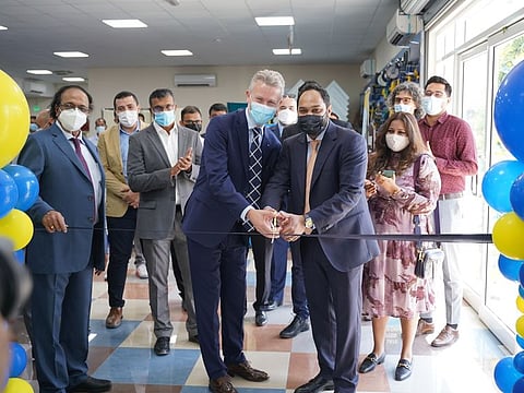 Kjetil Urheim, General Manager, Jotun Paints UAE and Vineesh G Babu, Executive Director, Gemini Building Materials inaugurate the Shop area dedicated to Jotun Paints