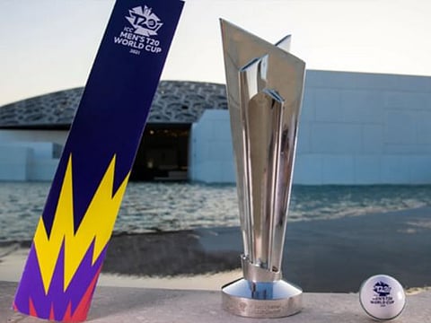 The ICC Men's T20 World Cup 2021 trophy at The Louvre Abu Dhabi ahead of the ICC Men’s T20 World Cup 2021 