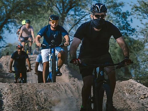 Sheikh Hamdan bin Mohammed bin Rashid Al Maktoum, Crown Prince of Dubai, captioned this Twitter post: "I enjoyed mountain biking in Mushrif National Park, the first mountain bike trail in the heart of Dubai with a length of 50 kilometers."