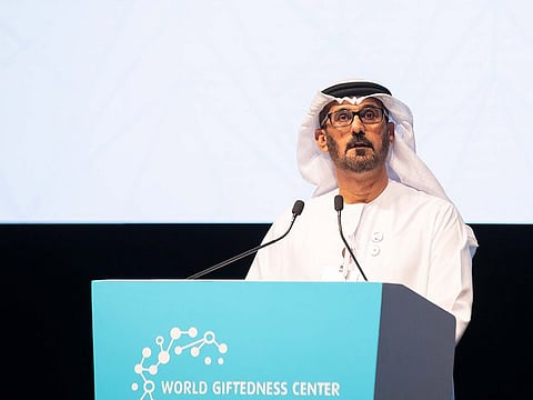 Minister of Education Hussain Ibrahim Al Hammadi addressing the ‘World Giftedness Centre International Conference’ at Dubai Exhibition Centre, Expo 2020 Dubai on Monday.