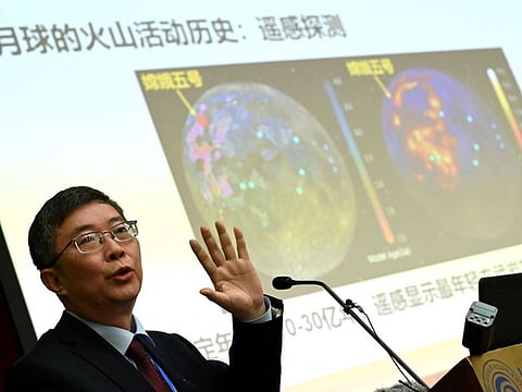 Li Xianhua, China Academy of Sciences (CAS) academician and Institute of Geology and Geophysics researcher, speaks during a press conference in Beijing on October 19, 2021.
