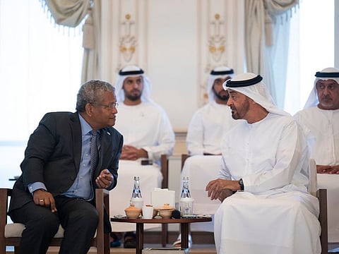 Sheikh Mohamed with Wavel Ramkalawan, President of the Seychelles.