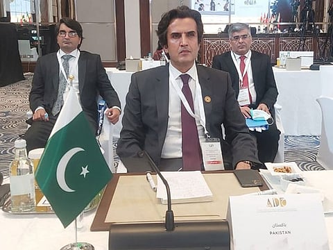 Pakistan's Federal Minister for Industries and Production Division of Pakistan, Makhdoom Khusro Bakhtiar during the Abu Dhabi Dialogue meeting in Dubai on Wednesday.