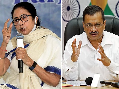 West Bengal chief minister Mamata Banerjee (left) and her Delhi counterpart Arvind Kejriwal (right)
