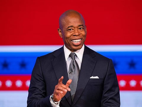 Eric Adams, Brooklyn borough president and Democratic candidate for New York City mayor speaks during a debate in New York, Tuesday, Oct. 26, 2021. 