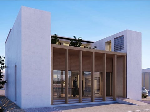 A prototype of the solar house model with a passive solar building design, developed by the Khalifa University team.    