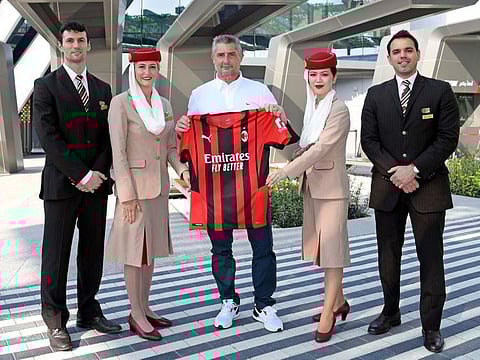 AC Milan legend Daniele Massaro being welcomed at the Emirates Pavilion in Expo 2020 Dubai today. 