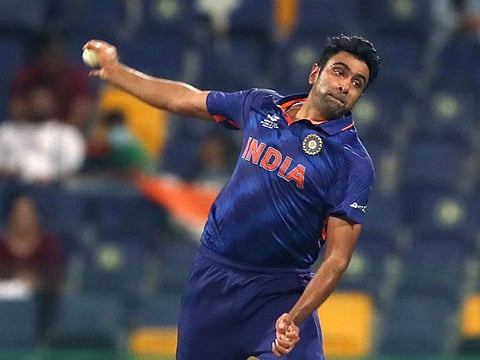 India's Ravichandran Ashwin in action during the ICC Men's T20 World Cup match against Afghanistan at the Zayed Cricket Stadium in Abu Dhabi on November 3, 2021.