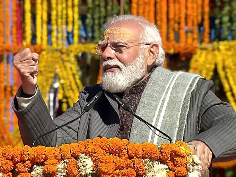 Prime Minister Narendra Modi addresses during the inauguration of re-development projects at Kedarnath, in Rudraprayag on Friday. 