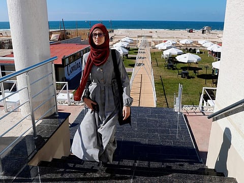 Palestinian student Afaf Al Najar, at the sea side beach restaurant in Gaza City, on November 3, 2021. 