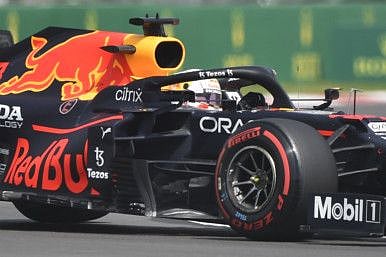 Red Bull's Dutch driver Max Verstappen races during the first practice session at Hermanos Rodriguez racetrack in Mexico City ahead of the Formula One Mexico Grand Prix tomorrow.