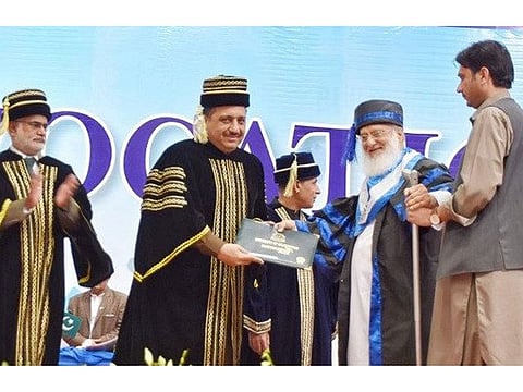 Haibatullah Khan Halimi, a lifelong learner, was awarded the doctorate degree in political science by the University of Balochistan at a convocation last week. 