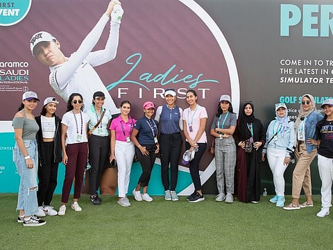 Ladies European Tour star Alison Lee held at putting clinic for the Ladies First Club powered by Aramco, including Sara Salhab (third from left)