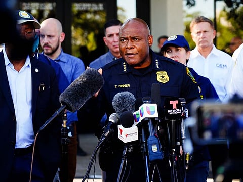 Houston Chief of Police Troy Finner speaks at the press conference addressing the cancellation of the Astroworld festival at the Wyndham Hotel family reunification centre on November 6, 2021 in Houston, Texas. According to authorities, eight people died and 17 people were transported to local hospitals after what they describe as a crowd surge at the Astroworld festival, a music festival started by Houston-native rapper and musician Travis Scott in 2018.