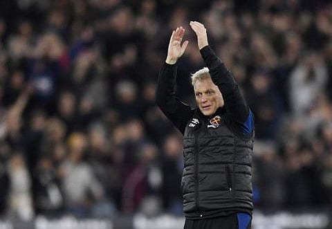West Ham United manager David Moyes acknowledges fans after the match against Liverpool. West Ham won 3-2 to go third in the English Premier League.