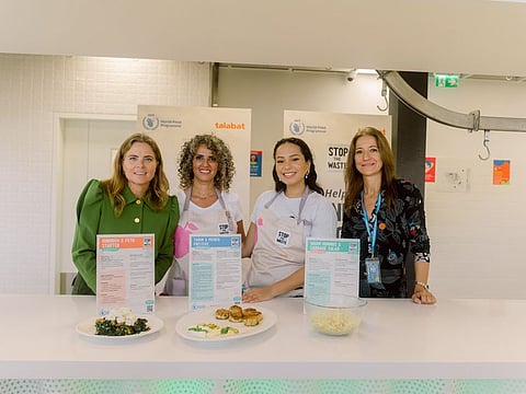 Chef Maya Badran and YouTuber and TV host Haifa Beseisso with talabat and WFP spokespeople 