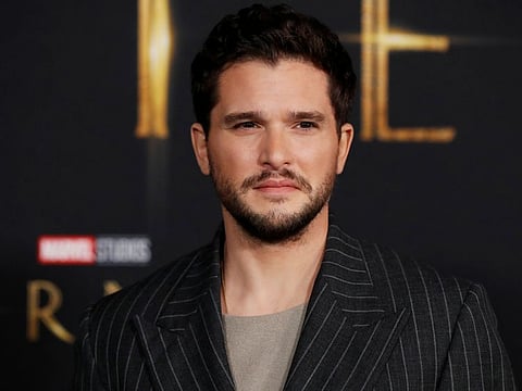 Kit Harington poses at the premiere for the film 'Eternals' in Los Angeles, California, on October 18, 2021.