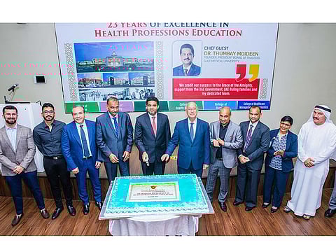  Gulf Medical University academic team, Chancellor, Vice Chancellors and Deans of various colleges at the event