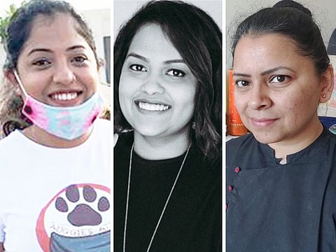  How these three UAE-based women - Keertana Neeraj (left), Sapphire Fernandes (center) and Dhan Tope (right) - started their online businesses from home.