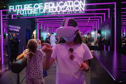 Visitors at the Dubai Cares Pavilion in Expo 2020 Dubai. 