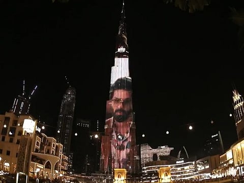 Scenes from 'Kurup' light up the Burj Khalifa.