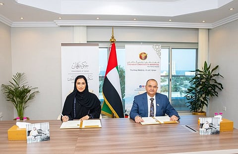 Representatives of Citizens Affairs Office, Government of Ajman, and Thumbay University Hospital Ajman, during the signing of 'Better Health 50' initiative
