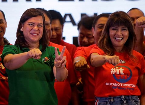 Sara Duterte-Carpio (left)  and Ilocos Norte Governor Imee Marcos during an alliance meeting with local political parties in Paranaque, Metro Manila in Philippines, in a file photo.