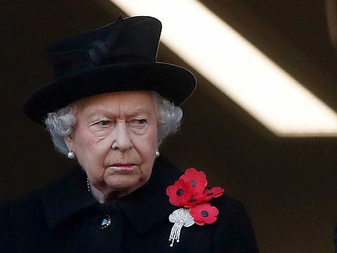 Britain's Queen Elizabeth II attends the Remembrance Sunday ceremony at the Cenotaph in London, on Nov. 11, 2018. Buckingham Palace says Queen Elizabeth II has sprained her back and will not attend the Remembrance Sunday service in central London to remember Britain’s war dead.  
