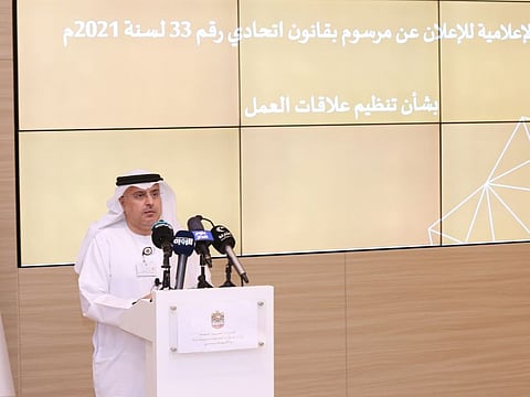 Dr Abdul Rahman Al Awar, Minister of Human Resources and Emiratisation, during the media briefing in Dubai on Monday.  