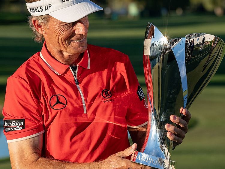 Bernhard Langer celebrates after winning the season long Charles Schwab Cup