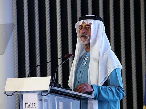 Sheikh Nahyan bin Mubarak Al Nahyan during his keynote at Interfaith Summit at Italy Pavilion at Expo 2020 Dubai on Tuesday