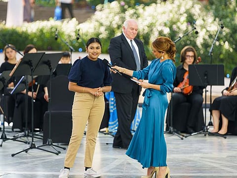 Gitanjali Rao, UNICEF Youth Advocate speaks during World Children's Day at Al Wasl