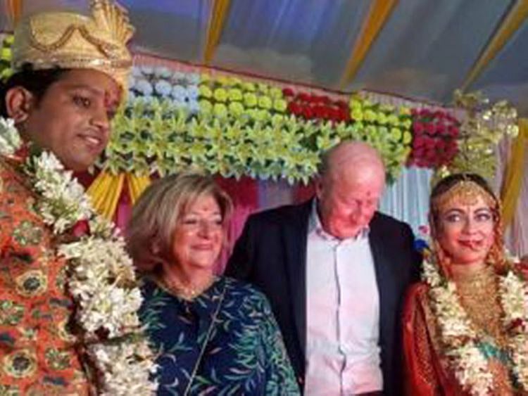 Mary Lori Heral and her parents during the marriage with Rakesh on Sunday in Bihar's Katharia village in Begusarai.