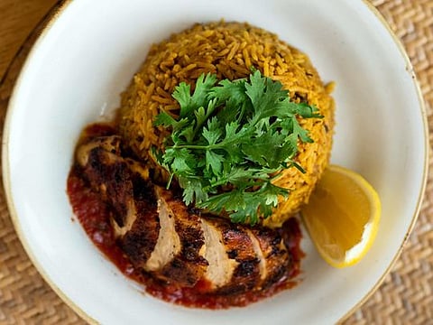 Bahraini Chicken Machboos or spiced chicken rice