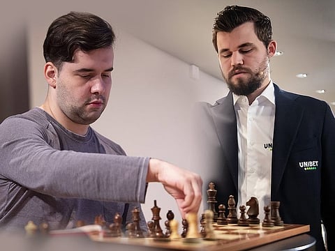 Norwegian Magnus Carlsen (right) will defend his world title against Russian Ian Nepomniachtchi in the 2021 Fide World Chess Championship from November 26, 2021 at Expo 2020 Dubai.