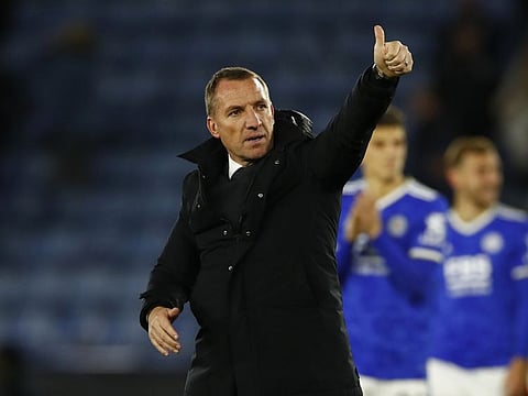 Leicester City manager Brendan Rodgers celebrates after the Europa League Group C clash against Legia Warsaw at the King Power Stadium, Leicester.