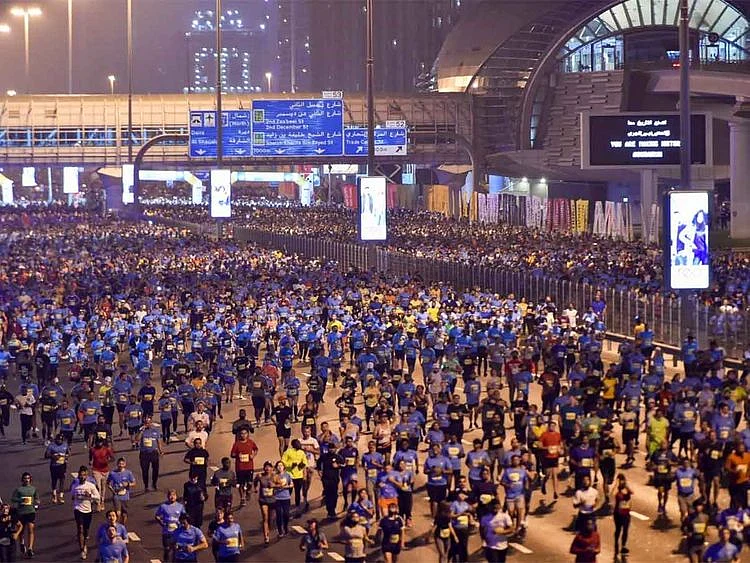 Participants at the Dubai Run 30x30 on Shaikh Zayed road, which has a 5km route designed specifically for families and a 10km route for recreational and professional runners.