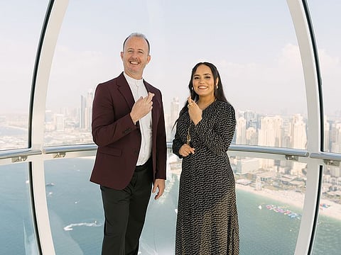 Big Ticket hosts Richard and Bushra aboard Ain Dubai during a media briefing on Tuesday